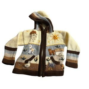 Colorful Animal-Themed Hand Embroidered Knit Hoodie